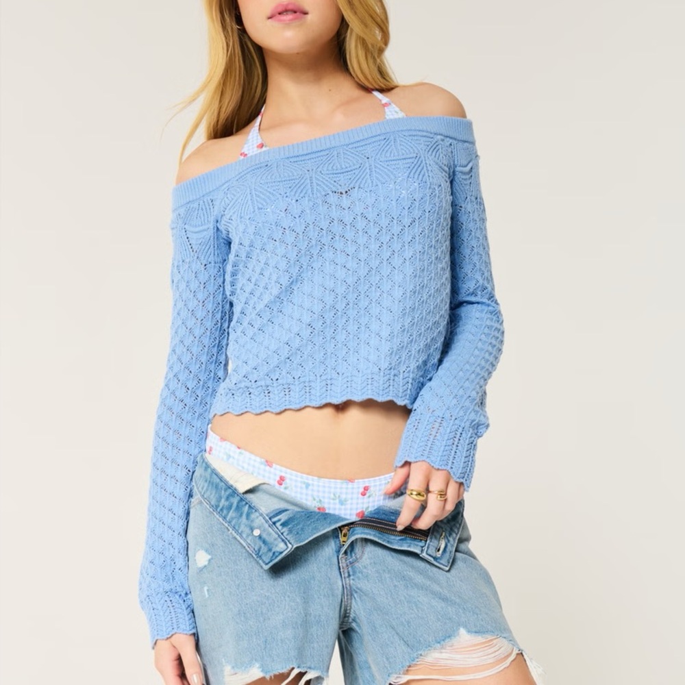 Hollister Off The Shoulder Blue Sweater